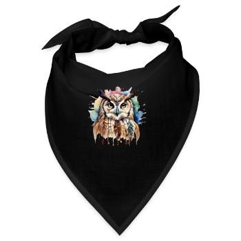 Schamanisches Krafttier Eule, Intuition,Weisheit - Bandana - Schwarz - Vorne