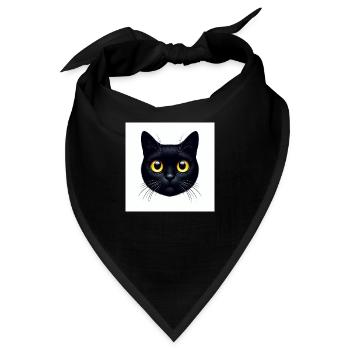 Süsse schwarze Katze mit grossen gelben Augen - Bandana - Schwarz - Vorne