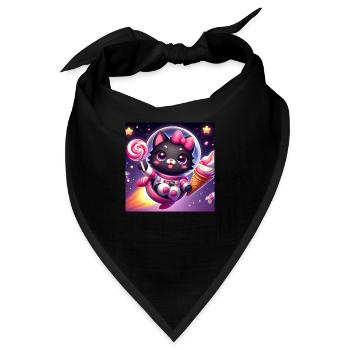 Space Kitty mit Softeis und Lolli im Weltall - Bandana - Schwarz - Vorne