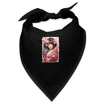 Frau im Kimono mit Mustern aus Kirsch- und Pflaume - Bandana - Schwarz - Vorne
