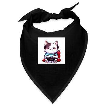 Kaweii cat playing computer games digital art - Bandana - Schwarz - Vorne