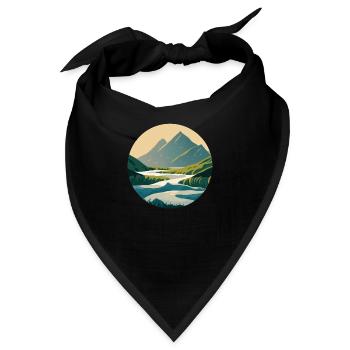 Mountains with River Nature Illustration/Grafik - Bandana - Schwarz - Vorne