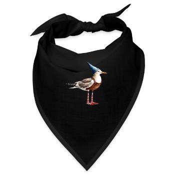 Möwen Illustration mit Latzhose - Bandana - Schwarz - Vorne