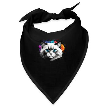 Ragdoll Katze Niedliche Niedliche Aquarellfarbe Spritzer - Bandana - Schwarz - Vorne