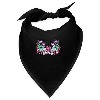 ungarische blumen,Ranke,floral,pink,Blumen - Bandana - Schwarz - Vorne