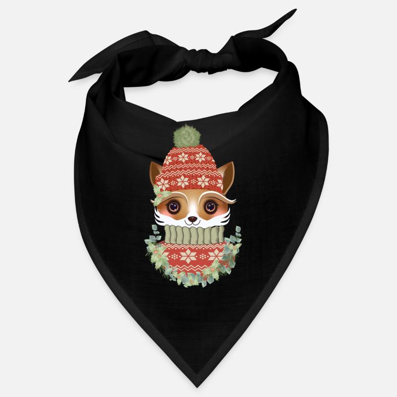 niedlicher Fuchs mit Pullover,Bommelmütze & Kranz Bandana