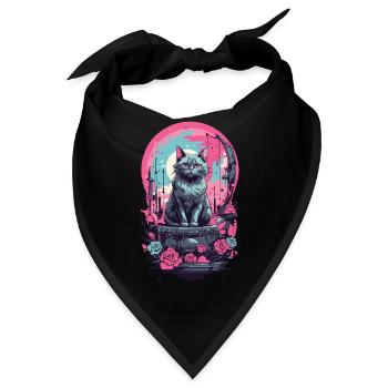 Gothic Pastel Katze mit Mond und Rosen - Bandana - Schwarz - Vorne