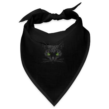 Schwarze Katze mit Grünen Augen - Bandana - Schwarz - Vorne