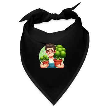 Erschöpfter Gärtner mit Brokkoli - Bandana - Schwarz - Vorne