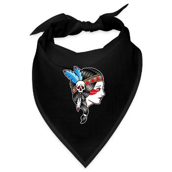 Indisches Frauengesicht - Zeichnung old school - Bandana - Schwarz - Vorne