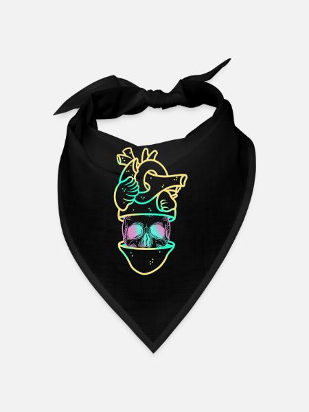 Herzschädel 3 gelb - Bandana - Schwarz - Vorne