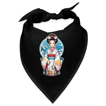 Japanerin im Kimono - Japan - Bandana - Schwarz - Vorne