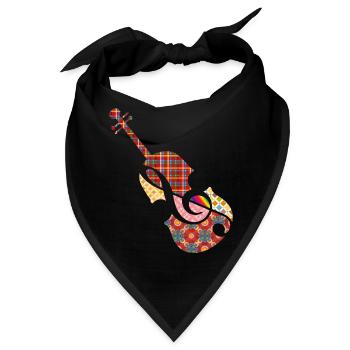 schöne Patchwork Violine mit Violinschlüssel - Bandana - Schwarz - Vorne