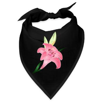 rosafarbene Lilien Blüte mit zwei Knospen - Bandana - Schwarz - Vorne