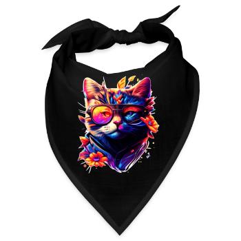 Hawaii Katzengesicht in stylisher Regenbogenfarbe - Bandana - Schwarz - Vorne