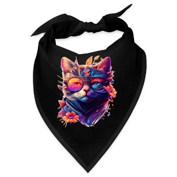 Bunte Regenbogen Katze mit stylisher Sonnenbrille - Bandana - Schwarz - Vorne