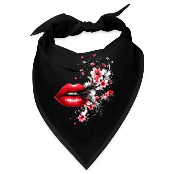 Rote Lippen mit Blütenrauch - Bandana - Schwarz - Vorne