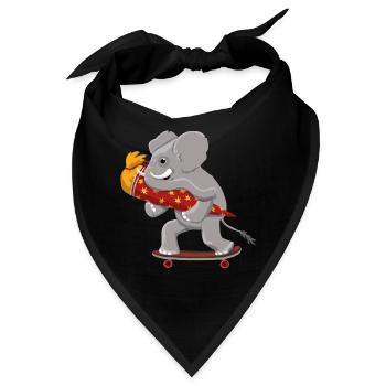 Elefant mit Skateboard und Schultüte - Bandana - Schwarz - Vorne