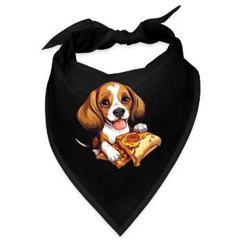Beagle Hund mit Pizza – Lustiges Haustier-Design - Bandana - Schwarz - Vorne