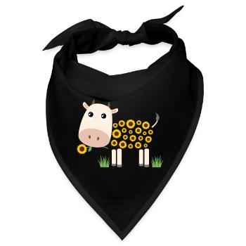 Kuh mit Sonnenblumen statt Fell - Bandana - Schwarz - Vorne