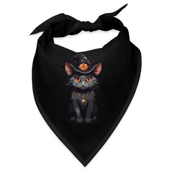 Magische Hexenkatze Halloween Cartoon Katzen - Bandana - Schwarz - Vorne