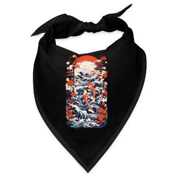 Japan Koi Retro Art Fisch Design Ukiyo-E Stil - Bandana - Schwarz - Vorne
