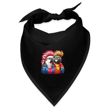 Bunt illustrierte Papageien mit Punkfrisuren - Bandana - Schwarz - Vorne