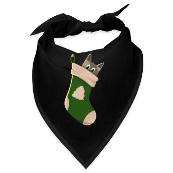 Graue Katze in grünem Stiefel - Bandana - Schwarz - Vorne