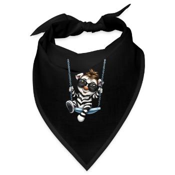 Süßes Zebra beim Schaukeln im Comicstil - Bandana - Schwarz - Vorne