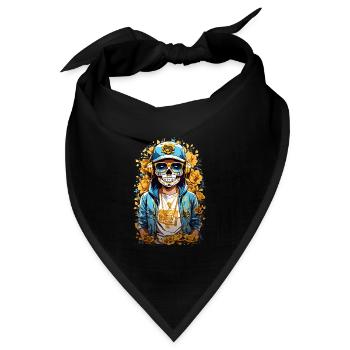 Goldene Zucker Schädel - Bandana - Schwarz - Vorne