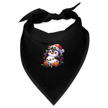 Tollpatschiger Weihnachtspinguin mit Lichterkette - Bandana - Schwarz - Vorne