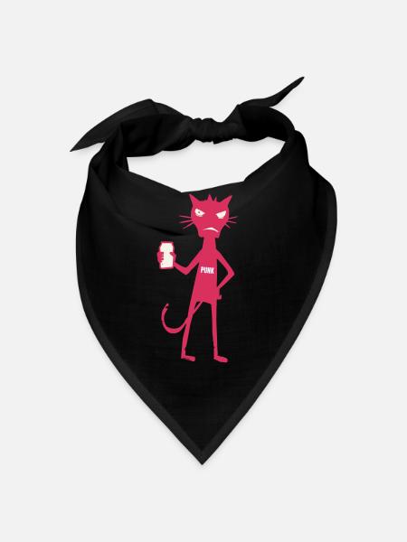 Kleine Monster: Punk-Katzen-Neon-Attitüde - Bandana - Schwarz - Vorne