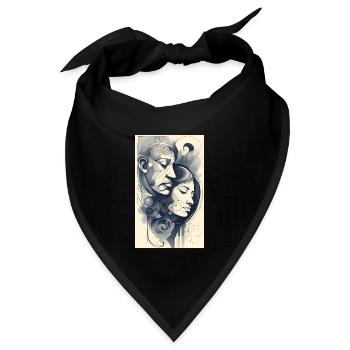 Abstrakte Paargesichter in Tusche - Bandana - Schwarz - Vorne