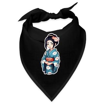 Japanerin im Kimono - Japan - Manga - Bandana - Schwarz - Vorne