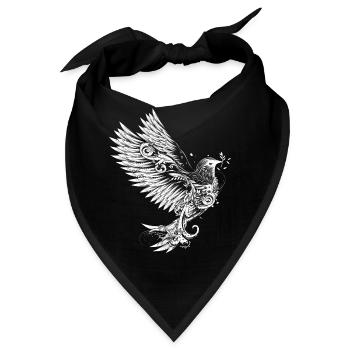 Zeichnung einer ornamental verzierten weißen Taube - Bandana - Schwarz - Vorne