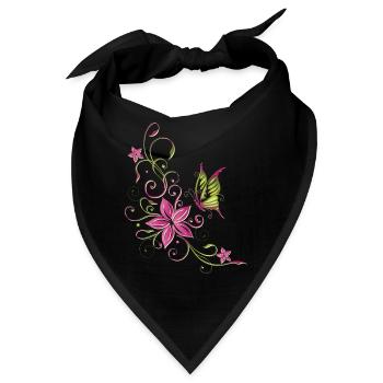 Florales Blumenmotiv mit Schmetterling - Bandana - Schwarz - Vorne