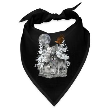Wölfe auf Felsen mit Adler und Mond - Bandana - Schwarz - Vorne