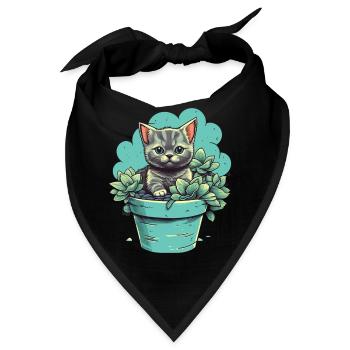 Niedliches Kätzchen in Blumentopf mit Sukkulenten - Bandana - Schwarz - Vorne
