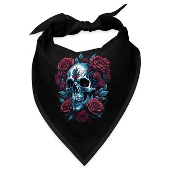 Totenkopf mit Rosen Blumen - Bandana - Schwarz - Vorne
