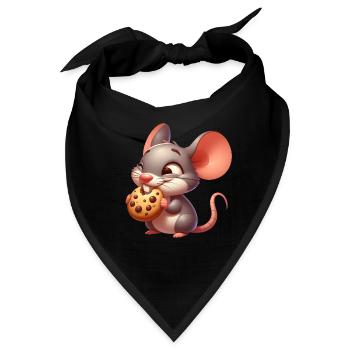 Süße Cartoon Maus knabbert knusprigen Keks - Bandana - Schwarz - Vorne