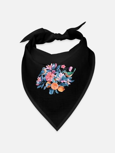 Colorful flowers and birds - Bandana - black