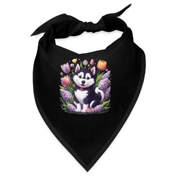 Kinderfreundliches Tiermotiv mit Cartoon Husky, Tu - Bandana - Schwarz - Vorne