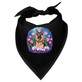 Cartoon Deutscher Schäferhund mit Orchideen - Bandana - Schwarz - Vorne