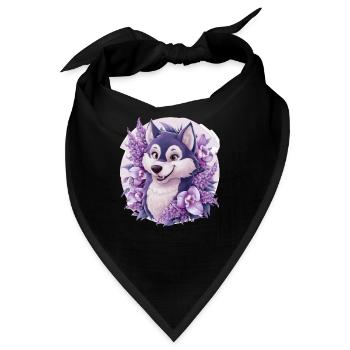 Süßer Cartoon Husky mit hübschen Orchideen - Bandana - Schwarz - Vorne