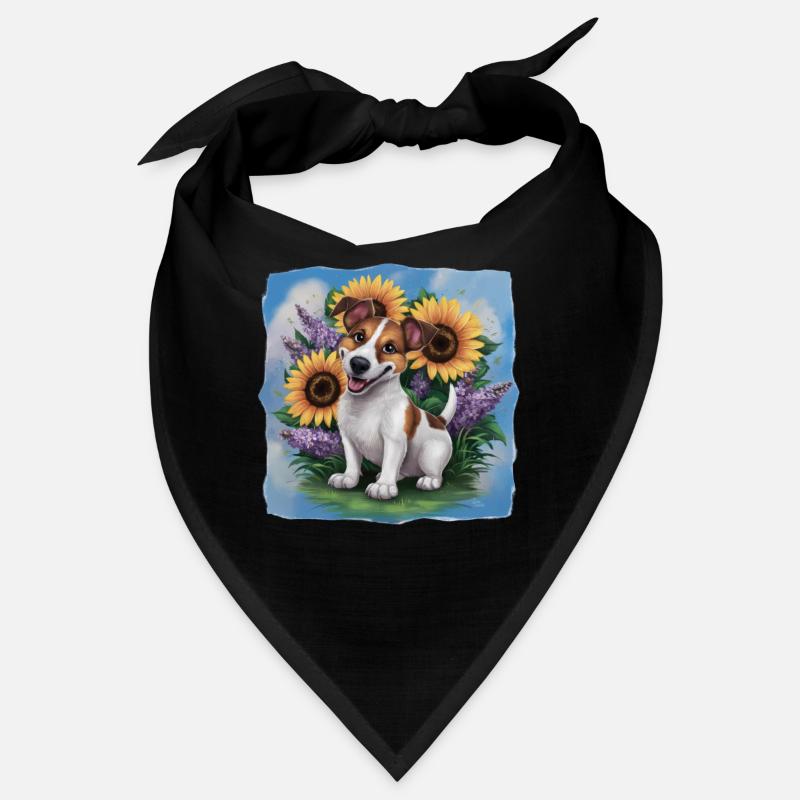 Mignon Jack Russel Terrier avec des tournesols Bandana
