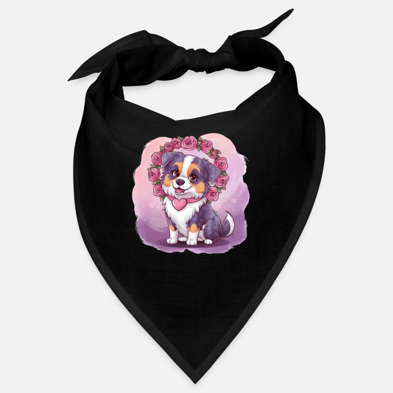 Dessin animé berger australien avec des roses Bandana