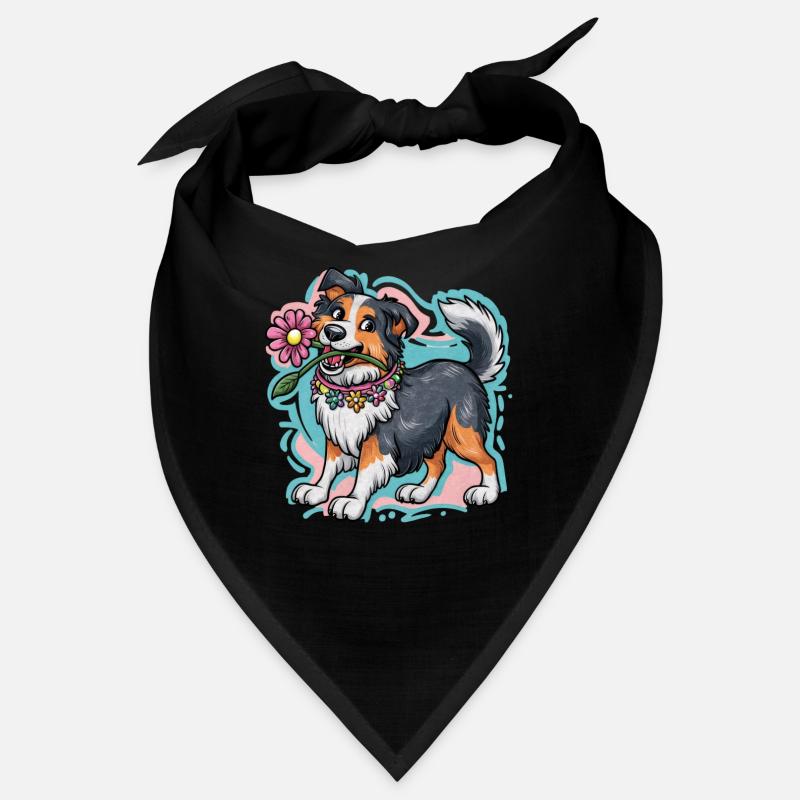 Süßer Australischer Schäferhund mit Blumen Bandana