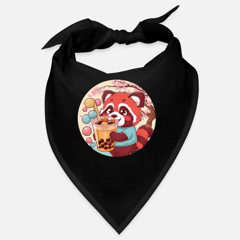 Red Kawaii Panda with Bubble Tea Bandana