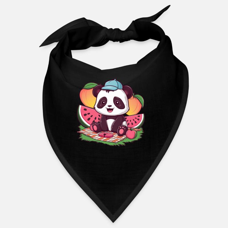 Kawaii Panda mit Pfirsichen und Wassermelonen Bandana
