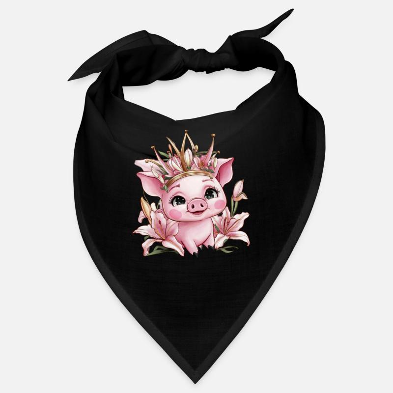 Pig with crown and lilies - Bandana - black